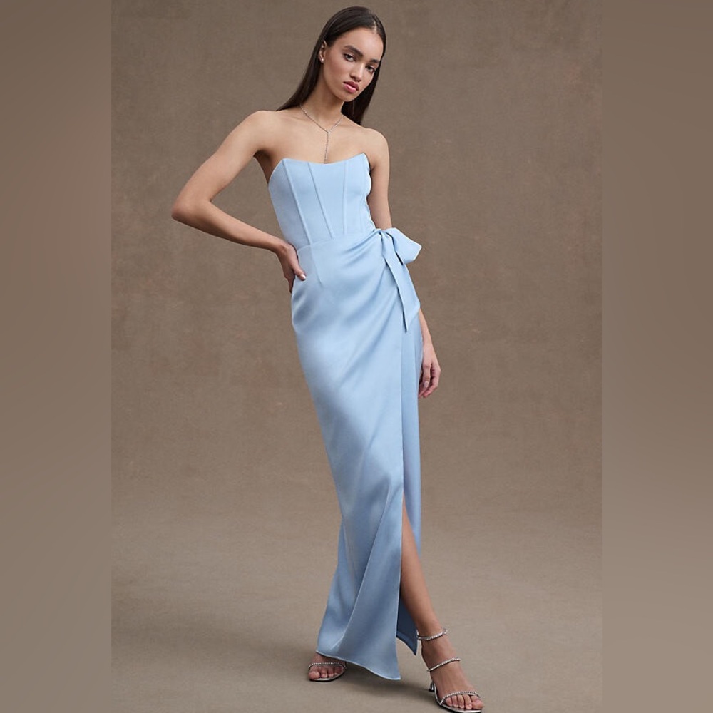 V. CHAPMAN Anthropologie June Corset Front Slit Gown NEW Size 0 Light Blue